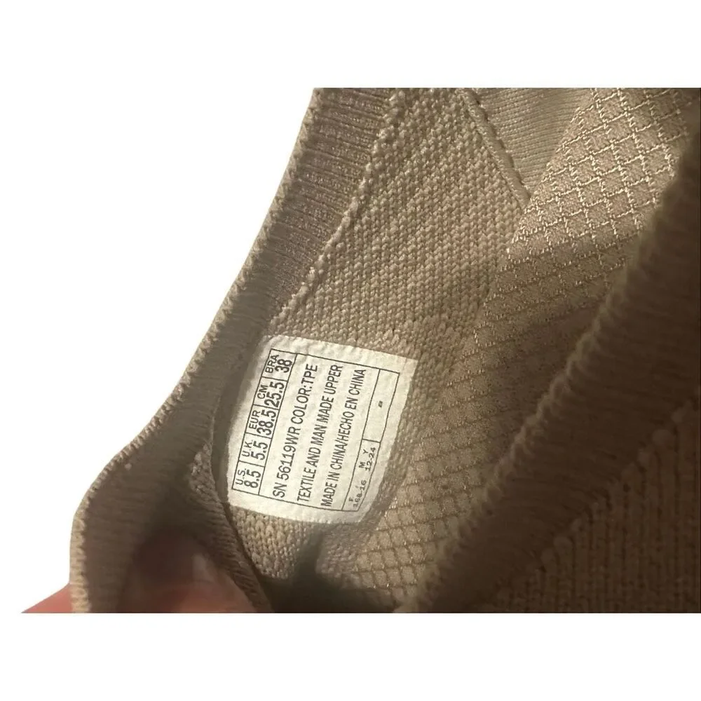 Skechers tan knit slip ons memory foam wide fit sz 8.5